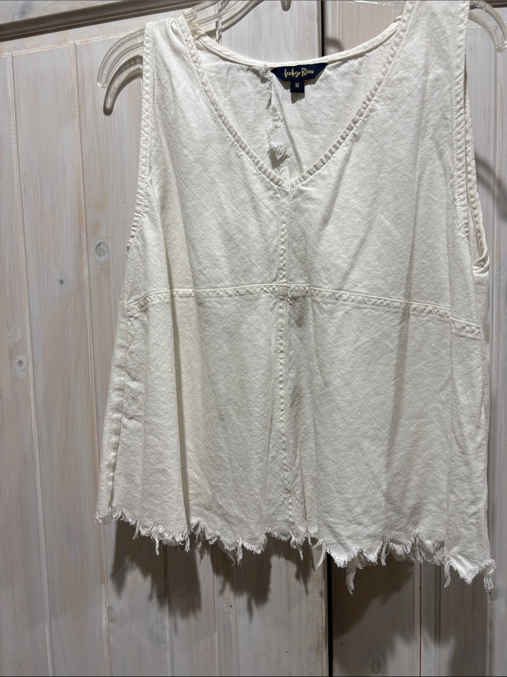 Indigo Rein Cream Linen blend Frayed-Hem V-Neck Tank